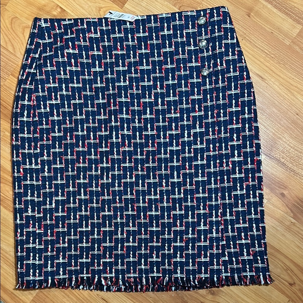 NWTS Talbots petite 6p Chic Tweed wool blend Skirt - Navy, Red, & White 3